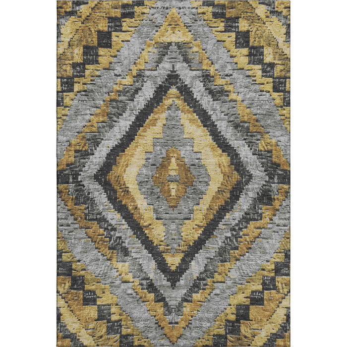 10' X 14' Diamond Washable Area Rug With UV Protection (707065) - Gold / Charcoal / Gray