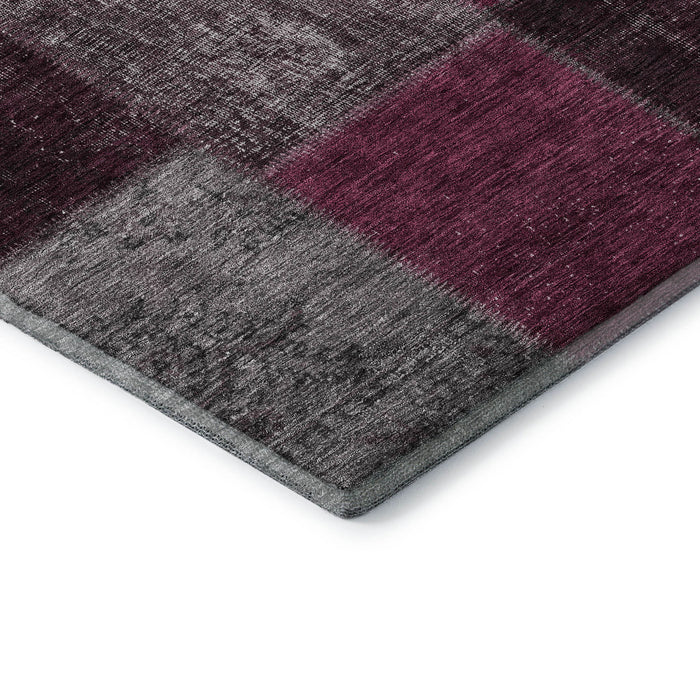 10' X 14' Patchwork Washable Area Rug With UV Protection (655180) - Merlot / Gray / Burgundy