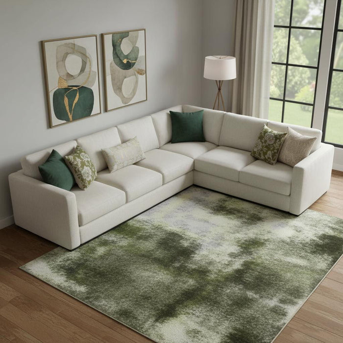 10' X 14' Abstract Washable Area Rug With UV Protection (710166) - Artichoke Green / Lavender / Taupe