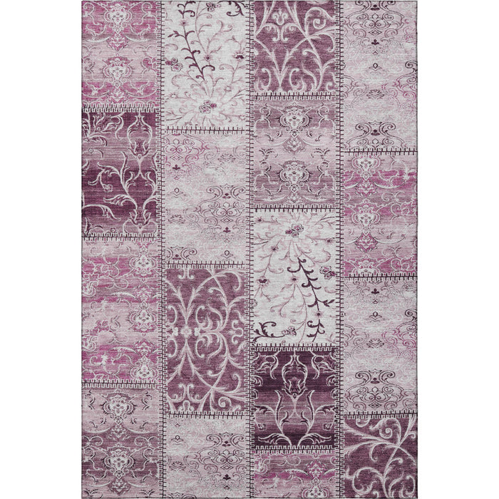 9' X 12' Patchwork Distressed Washable Area Rug With UV Protection (649557) - Burgundy / Ivory