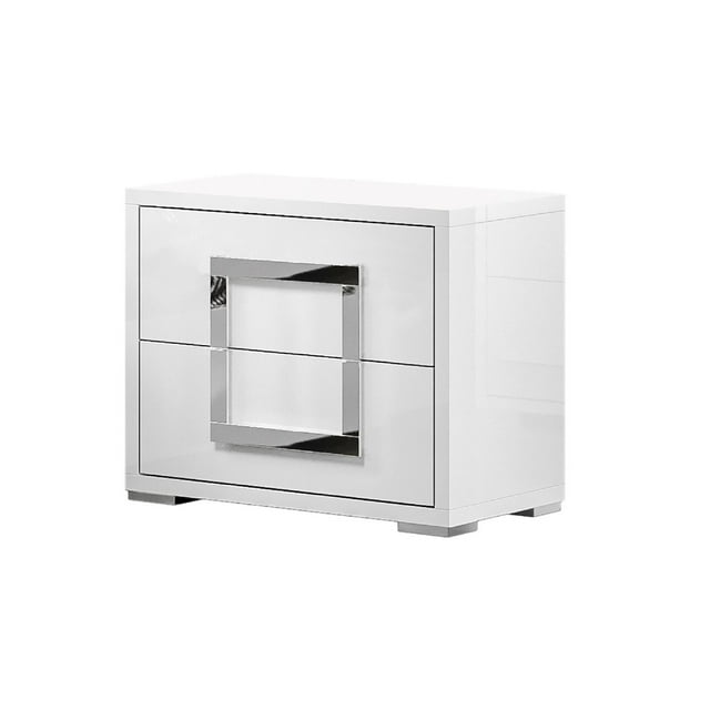 Chintaly OSLO 2-Drawer Melamine Wood Nightstand w/ Steel Accent Gloss White