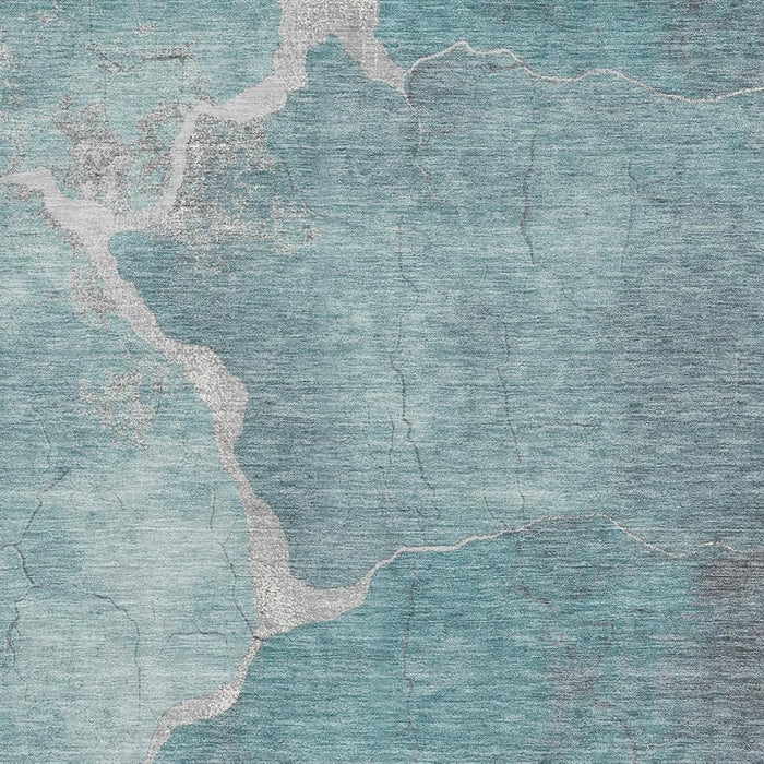 10' X 14' Abstract Washable Area Rug With UV Protection (707041) - Teal / Beige