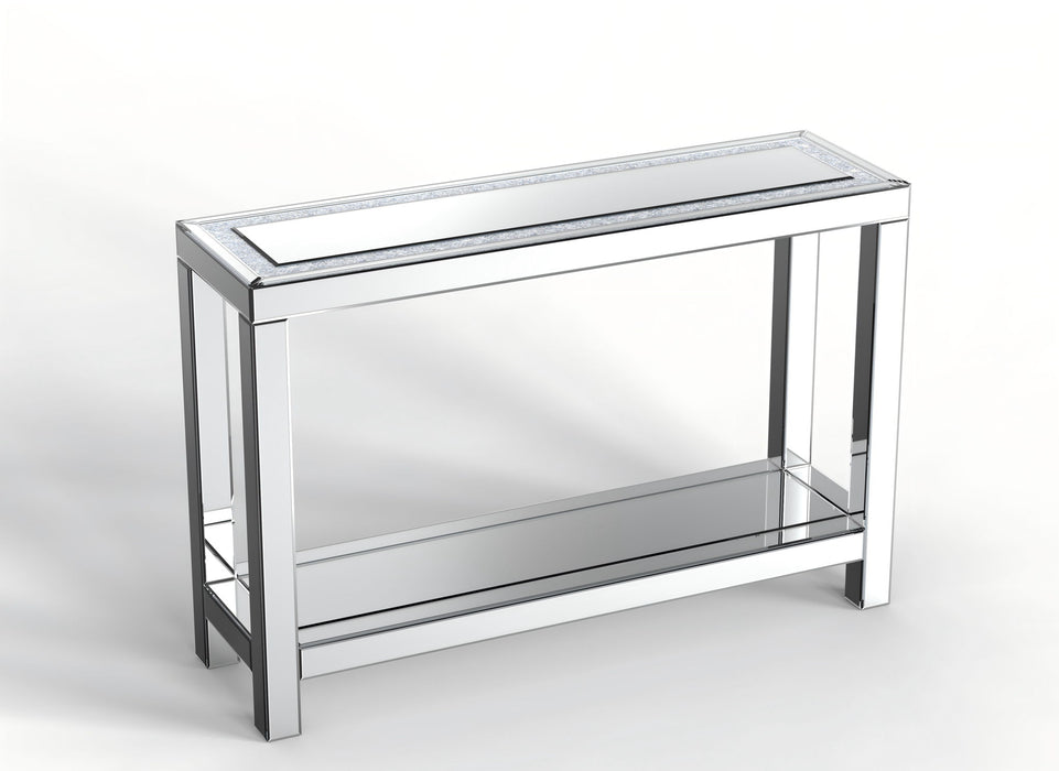 47" Mirro Glass And Faux Crystals Console Table With Shelf - Silver