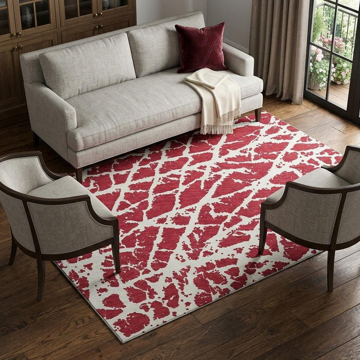 10' X 14' Abstract Washable Area Rug With UV Protection (646590) - Red / Ivory