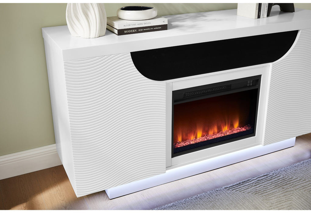 Aileen - 66" Entertainment Unit With LED, Speakers, Crystal Inserts And Pop Up Center Doors - White