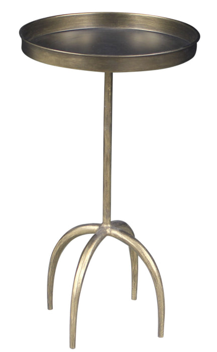 23" Distressed Iron Round Pedestal Tray Top End Table - Brass