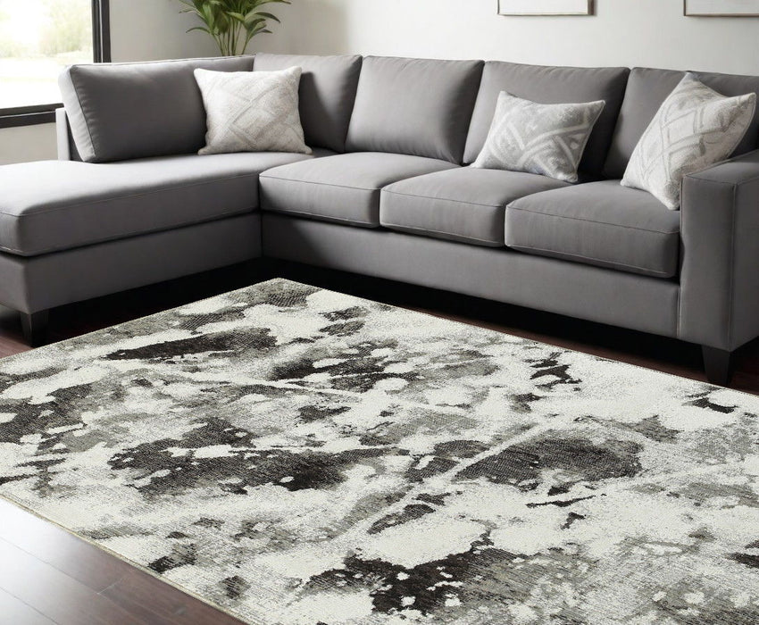 10' x 13' Abstract Power Loom Area Rug - Gray And White