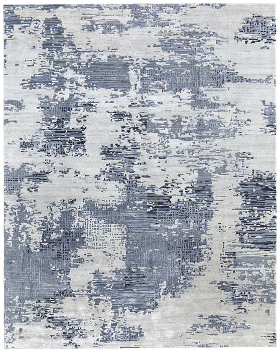 4' X 6' Abstract Hand Tufted Area Rug, Wool Blend - Blue And Ivory