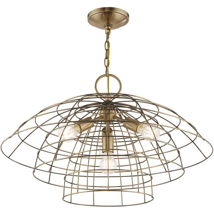 Four Light Dimmable Chandelier With Shades - Antiqued Brass