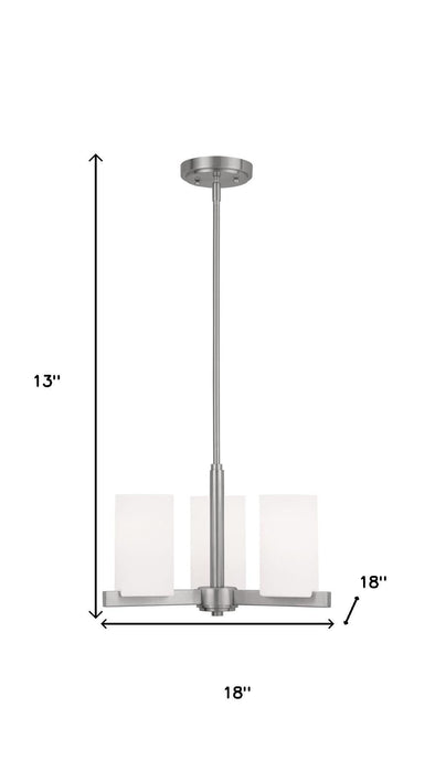 3 Light Metal Dimmable Chandelier With Shades - Nickel / White