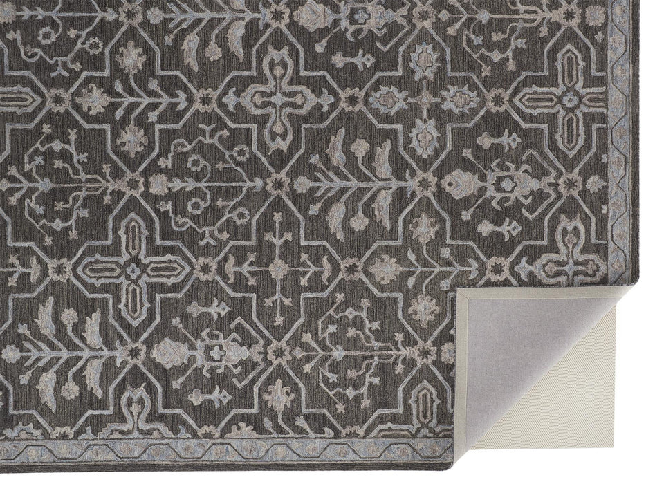 9' x 12' Wool Floral Tufted Handmade Stain Resistant Area Rug - Gray Blue And Ivory