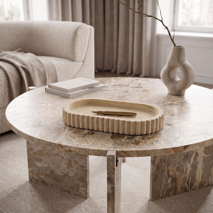 Elegant travertine tray by Meridian Furniture featuring a smooth surface and stylish design, ideal for decor or serving.