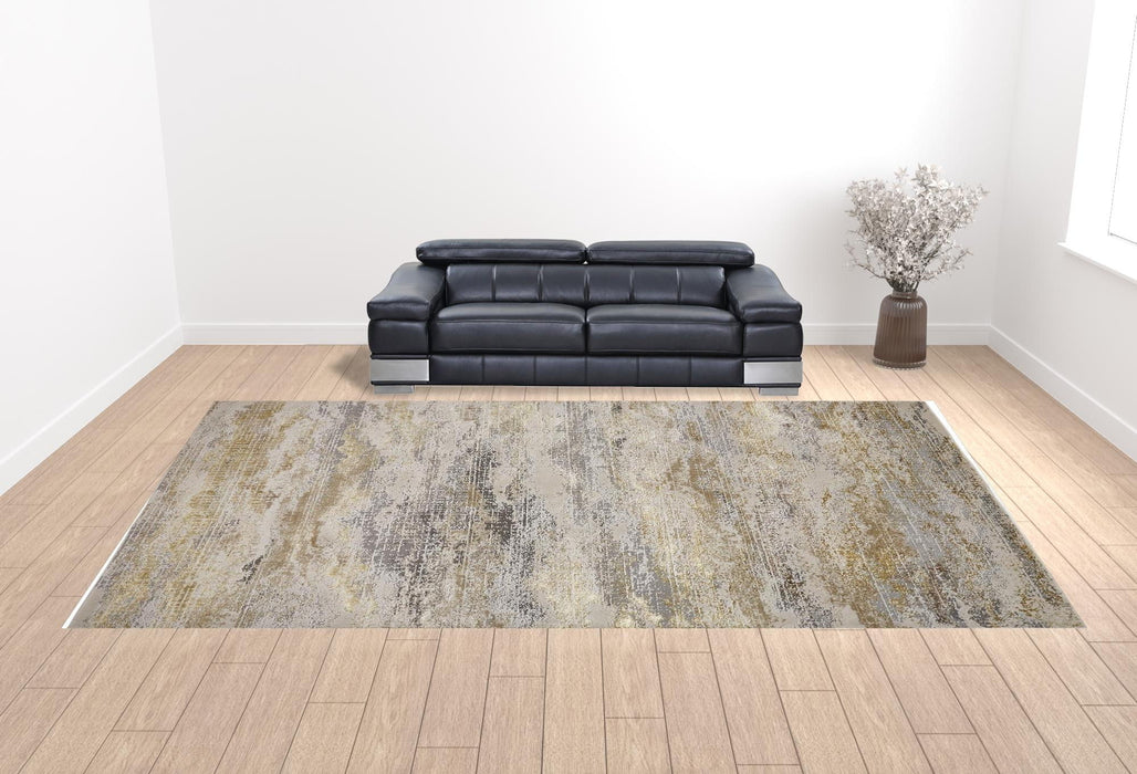 12' x 18' Abstract Area Rug - Gold Gray And Ivory