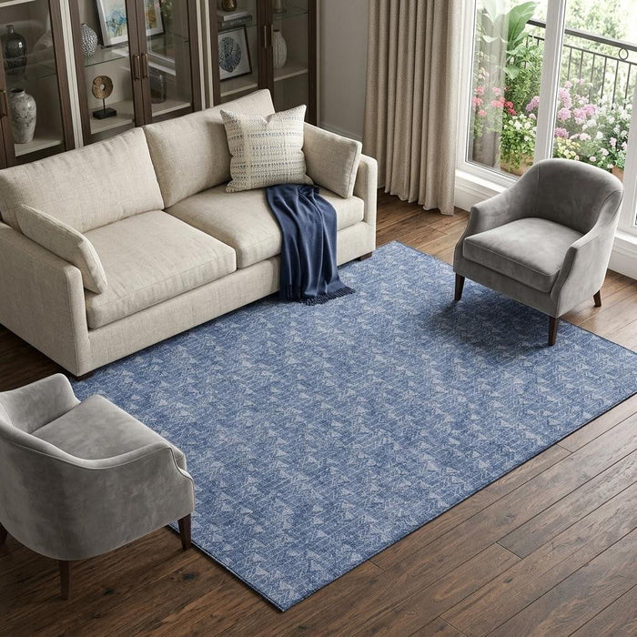 8' X 10' Geometric Washable Area Rug With UV Protection (647102) - Navy Blue / Ivory