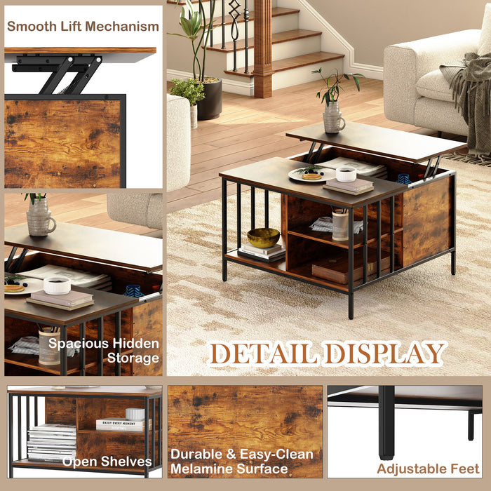 Black and brown Giga lift top coffee table with adjustable height and storage, ideal for modern living room spaces.