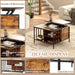 Black and brown Giga lift top coffee table with adjustable height and storage, ideal for modern living room spaces.