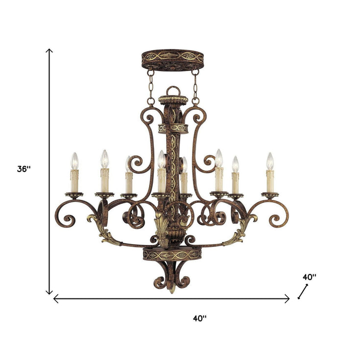 36" Eight Light Metal Dimmable Chandelier With Shades - Bronze