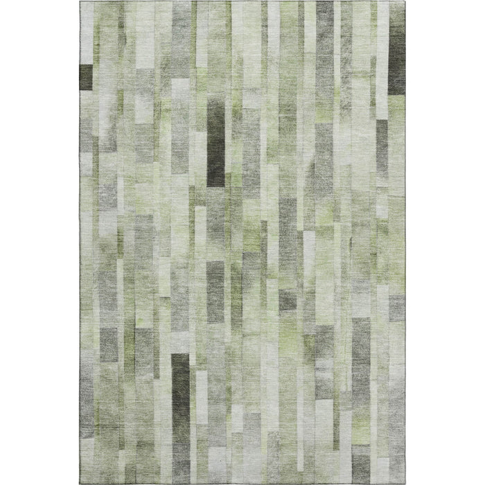 10' X 14' Striped Washable Area Rug With UV Protection (695360) - Green / Gray / Ivory