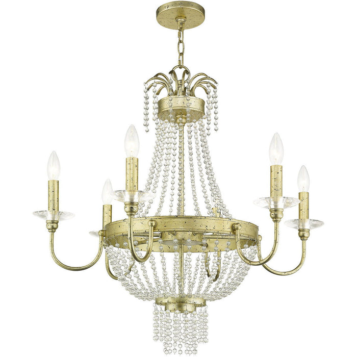 28" Six Light Dimmable Chandelier With Shades - Gold
