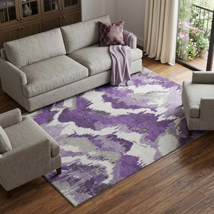 10' X 14' Abstract Washable Area Rug With UV Protection (668687) - Purple / Ivory / Gray