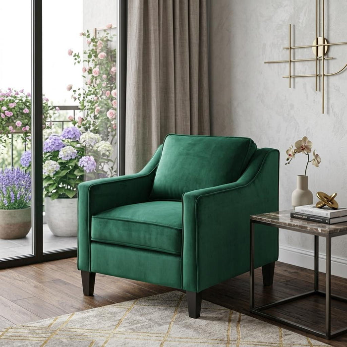 Velvet And Wood Arm Chair - Green / Black