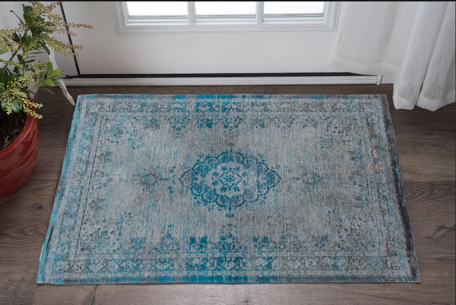 2.6' x 4.9' Medallion Non Skid Area Rug - Green And Gray