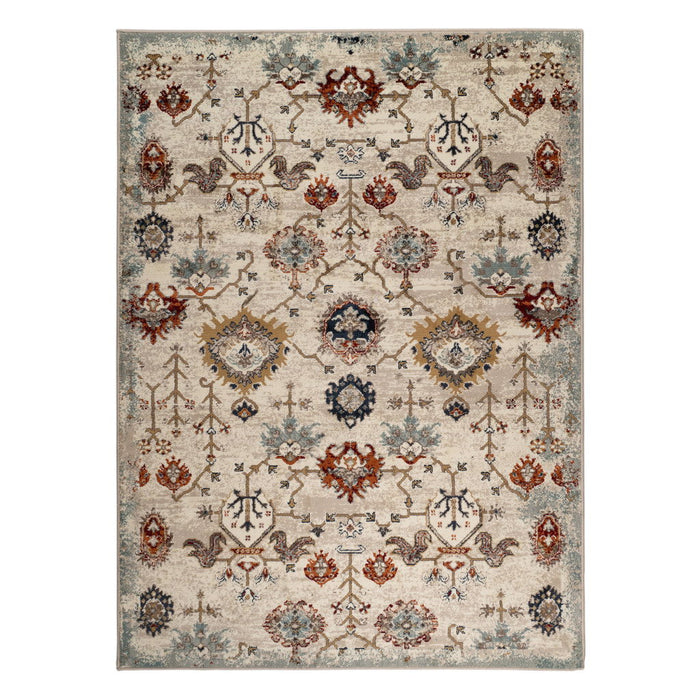 9' x 12' Oriental Power Loom Area Rug - Beige Rust And Navy