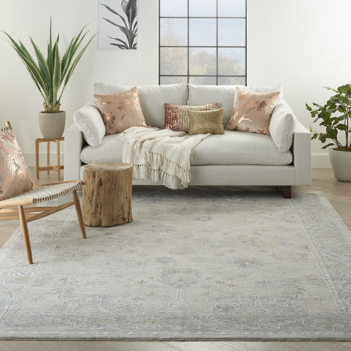 8' X 10' Floral Power Loom Area Rug - Ivory And Gray