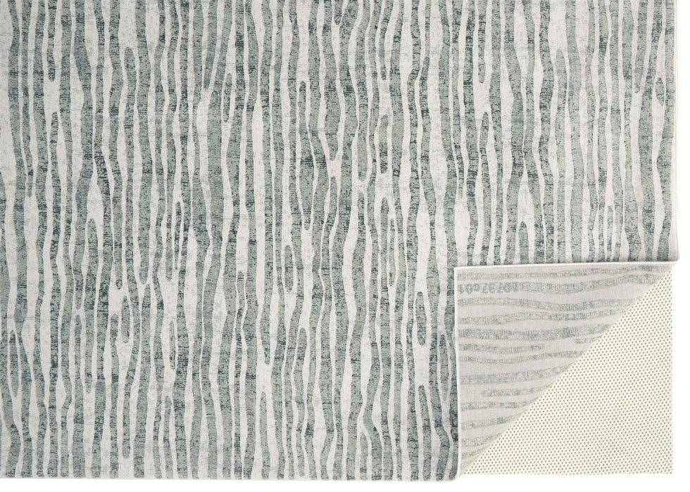 8' x 10' Striped Distressed Non Skid Area Rug - Gray And Ivory