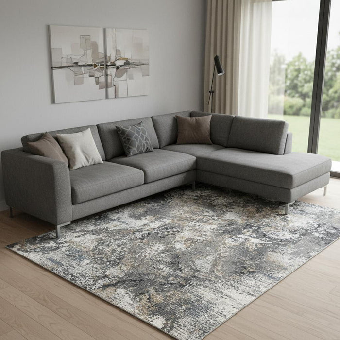 8' X 10' Abstract Area Rug (551126) - Ivory / Gray / Orange