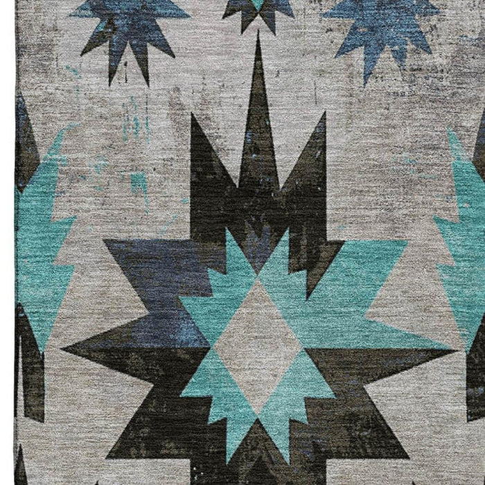 10' X 14' Diamond Washable Area Rug With UV Protection (707173) - Black / Gray / Blue