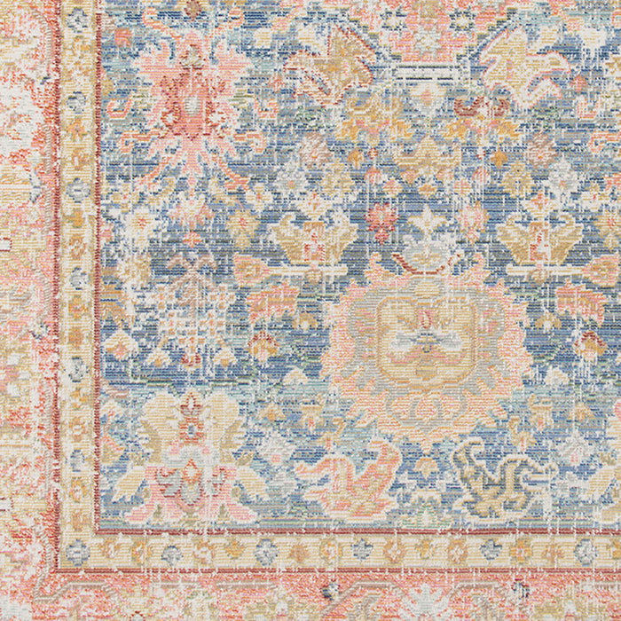 9' x 13' Floral Power Loom Area Rug - Blue Gold And Orange