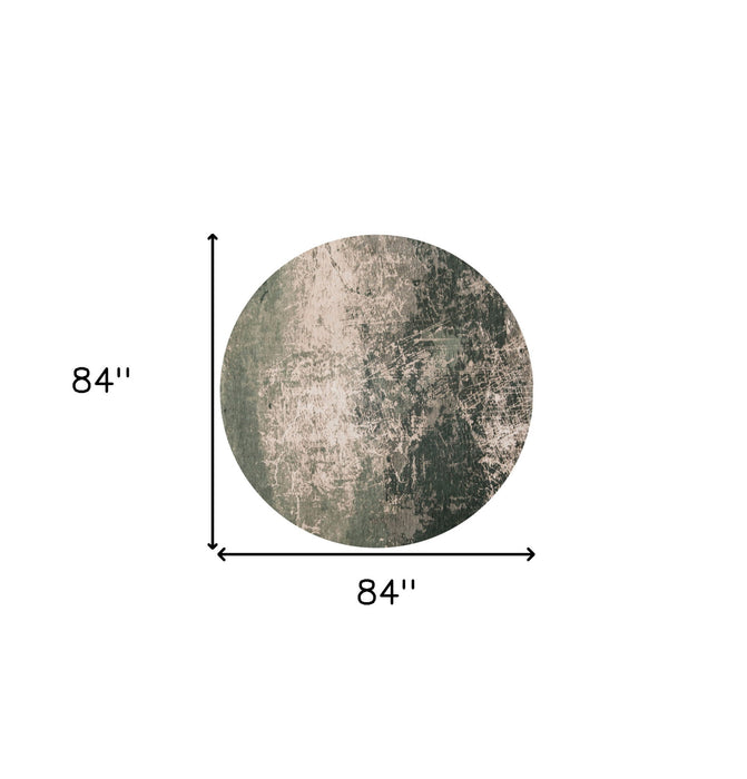 8' Round Abstract Non Skid Area Rug - Beige And Green
