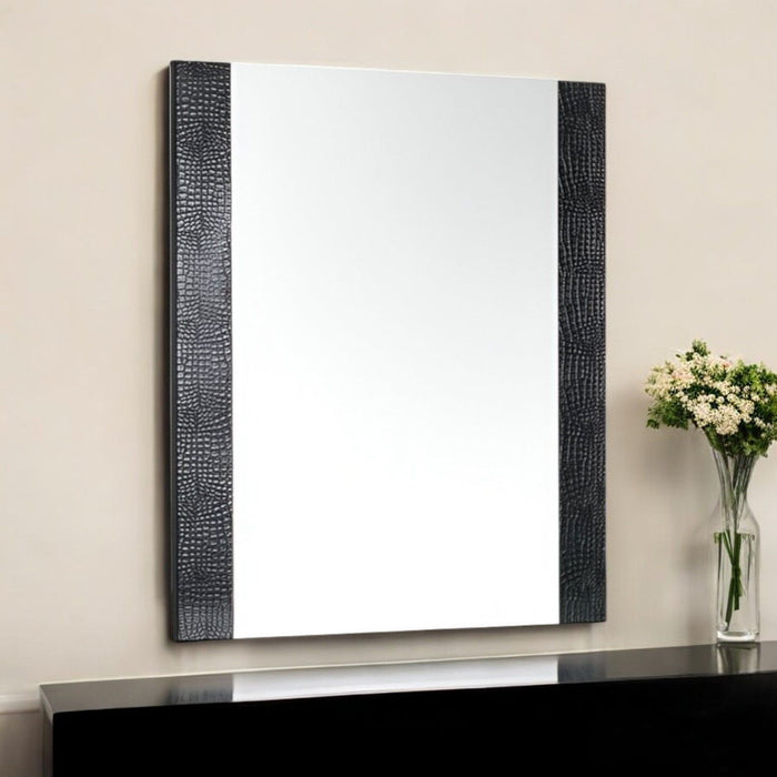 41" Faux Shagreen Partially Framed Accent Mirror - Black