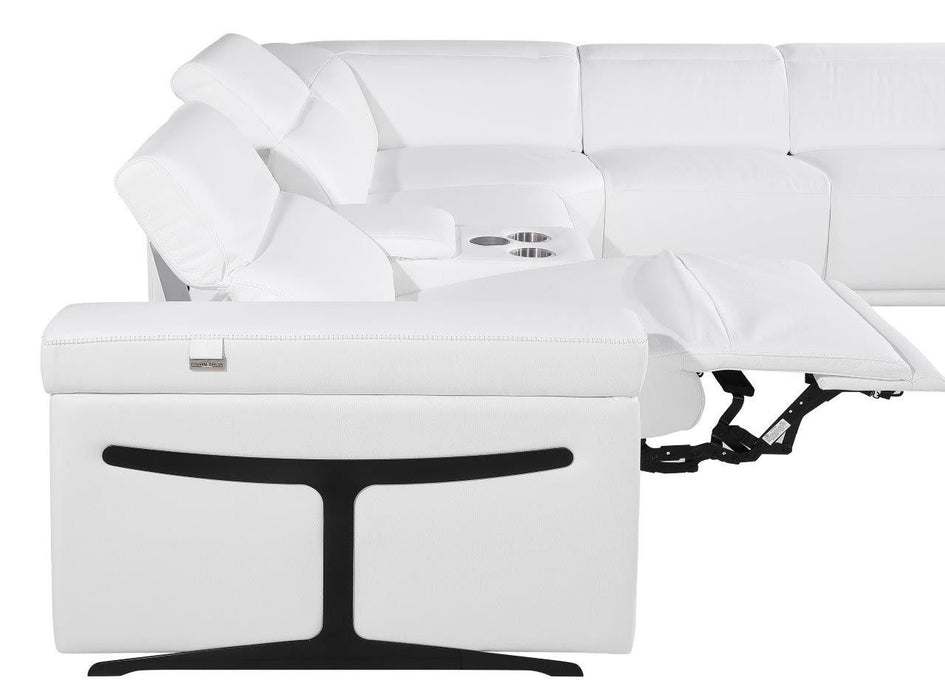 Italian Leather Modular L Shaped Six Piece Corner Sectional With Console - White