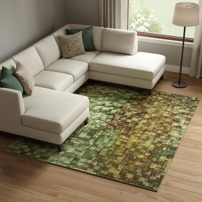 10' X 14' Abstract Washable Area Rug With UV Protection (709914) - Green / Gold / Orange