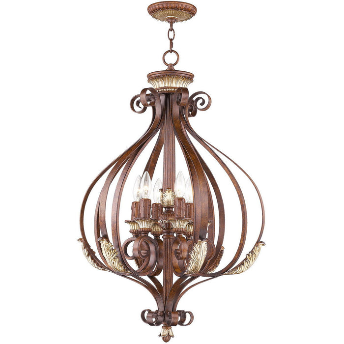 33" Six Light Dimmable Chandelier With Shades - Bronze