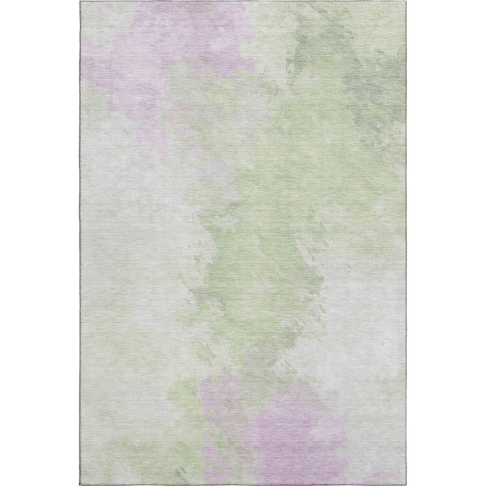 10' X 14' Abstract Washable Area Rug With UV Protection (696752) - Artichoke Green / Ivory / Lavender