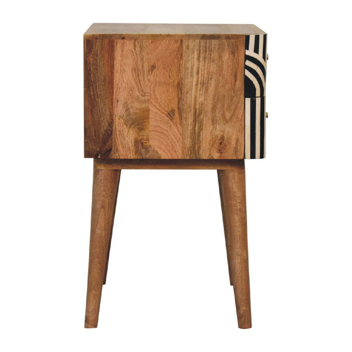 23" Solid Wood Geometric Bone Inlay Two Drawer Nightstand - Black