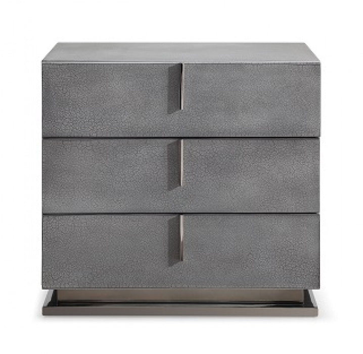 Crackle Finish Three Drawer Nightstand - Gray