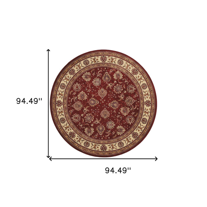 8' Oriental Polypropylene Round Rug - Red And Ivory