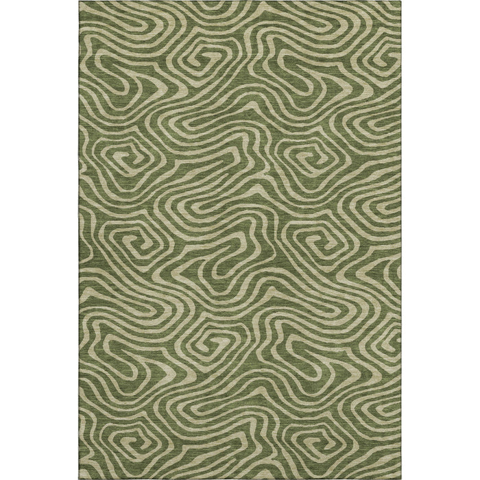 10' X 14' Abstract Washable Area Rug With UV Protection (680109) - Olive Green / Beige