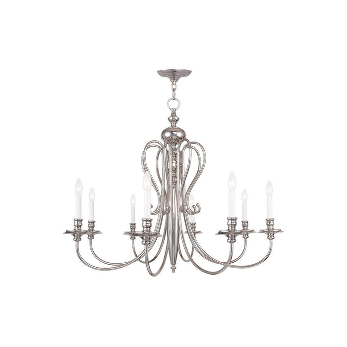 32" Eight Light Dimmable Chandelier With Shades - Nickel / Pearl Silver