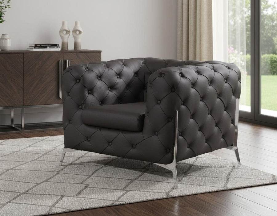 Glam Tufted Leather Armchair - Dark Gray And Chrome