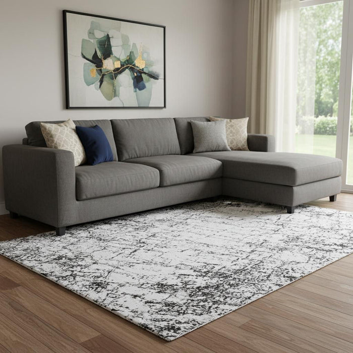 10' X 14' Abstract Washable Area Rug With UV Protection (651064) - Black / Ivory
