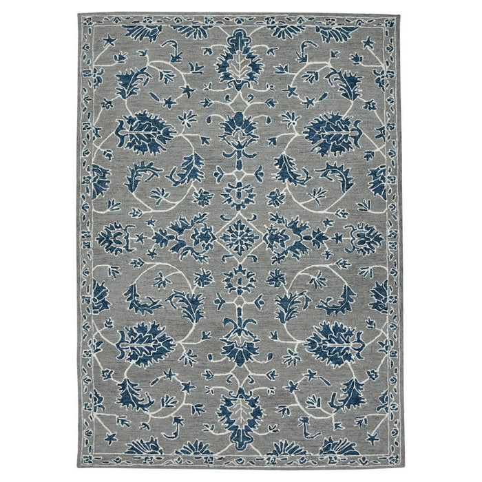 8' X 10' Traditional Wool Floral Medallion Hand Hooked Area Rug - Gray