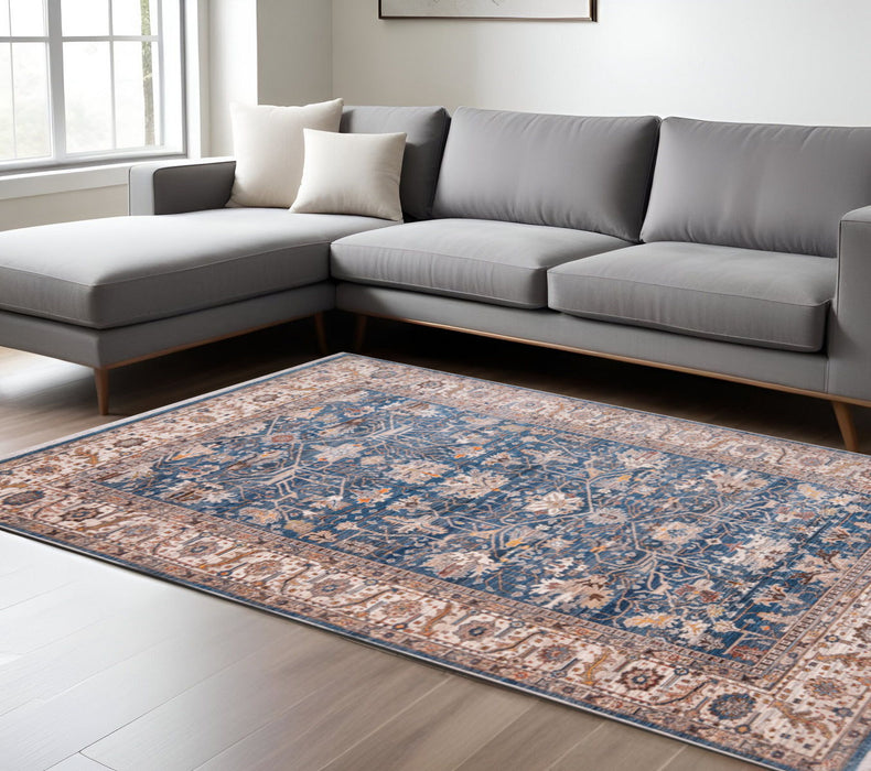 9' X 13' Oriental Area Rug With Fringe - Navy Blue