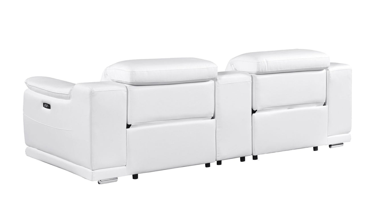 Italian Leather Power Reclining Loveseat With Storage (720575) - White / Silver