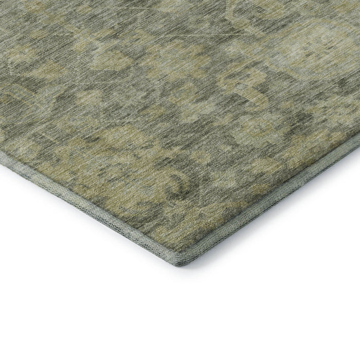 10' X 14' Damask Washable Area Rug With UV Protection (684418) - Sage / Gold