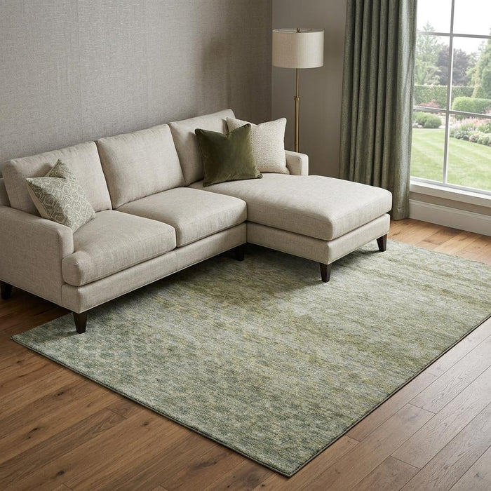10' X 14' Striped Washable Area Rug With UV Protection (688063) - Artichoke Green / Gray / Beige